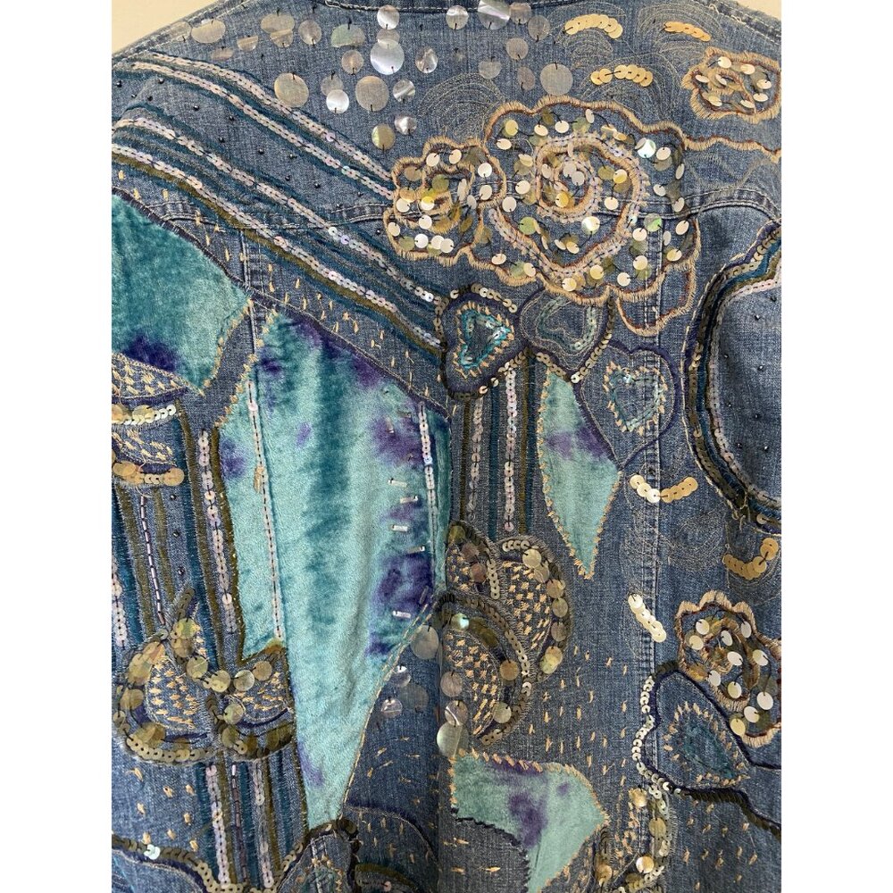 Chico’s Design Denim Jacket Size 2 Embellished Felt & Bedazzled Details - Picture 10 of 14